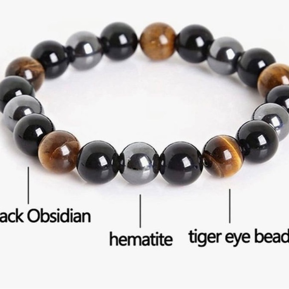 Black Obsidian, Hematite and Tiger Eye Beaded Bracelet - Picture 1 of 1